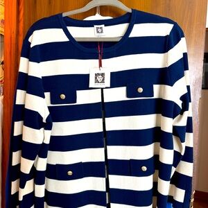 Anne Klein Navy and White Striped Cardigan NWT